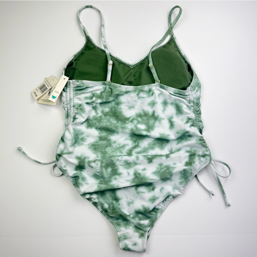 Cyn & Luca Green Tie Dye Ruched Side Drawstring One Piece Swimsuit - Picture 3 of 8